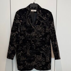 Black Velvet Women's Blazer with Intricate Print